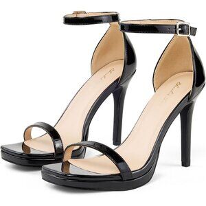 Women's Black Synthetic Open Square Toe Ankle Strap Platform High Heel Sandals